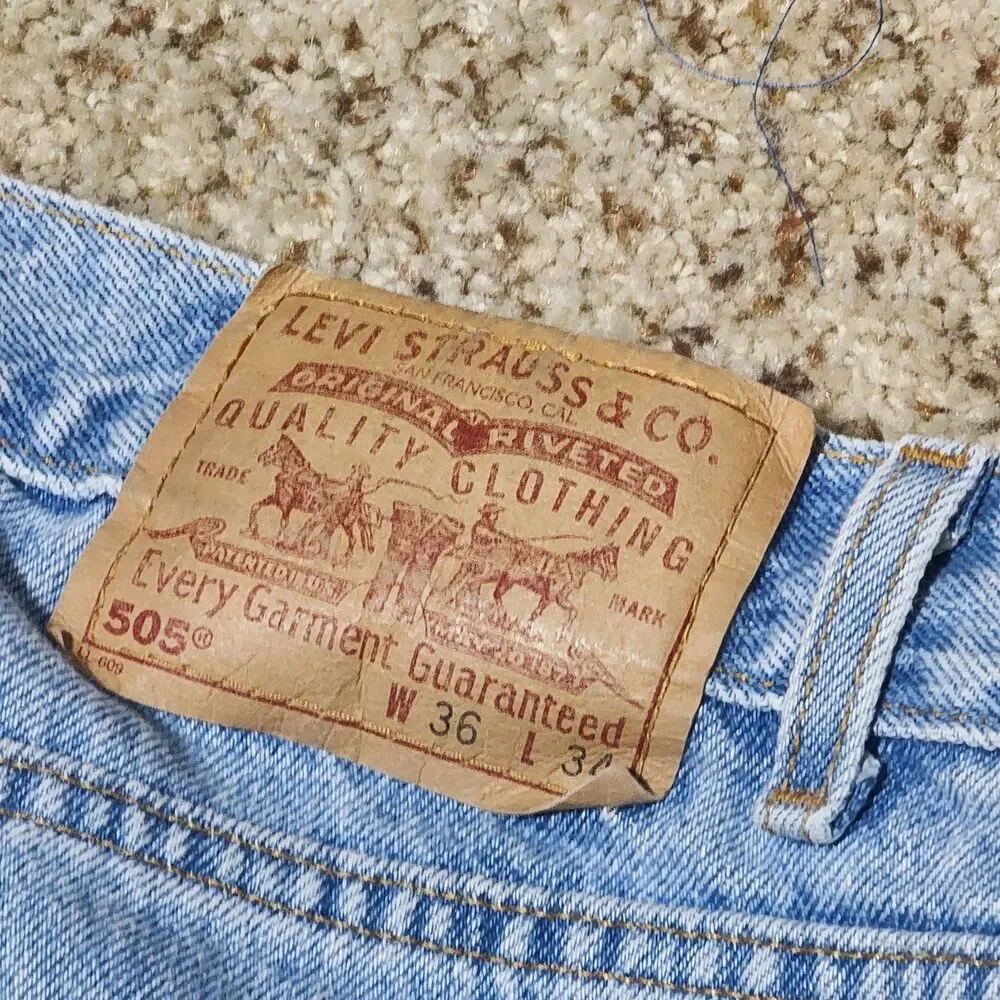 Vint Levi's 505 Light Wash Denim Jeans, Men's 36x34 Relaxed Fit Distressed